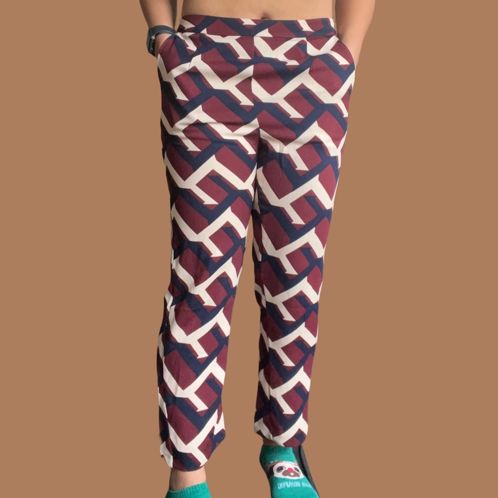 Lulus Maroon Geometrical Flowly Pants Size Medium